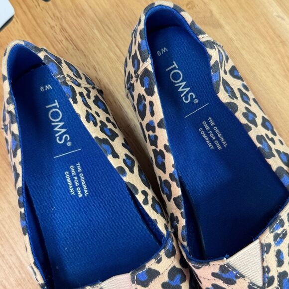 Toms Alpargata Leopard Print Canvas Slip On Shoes Tan Blue Women Size 9‎ - Picture 9 of 11